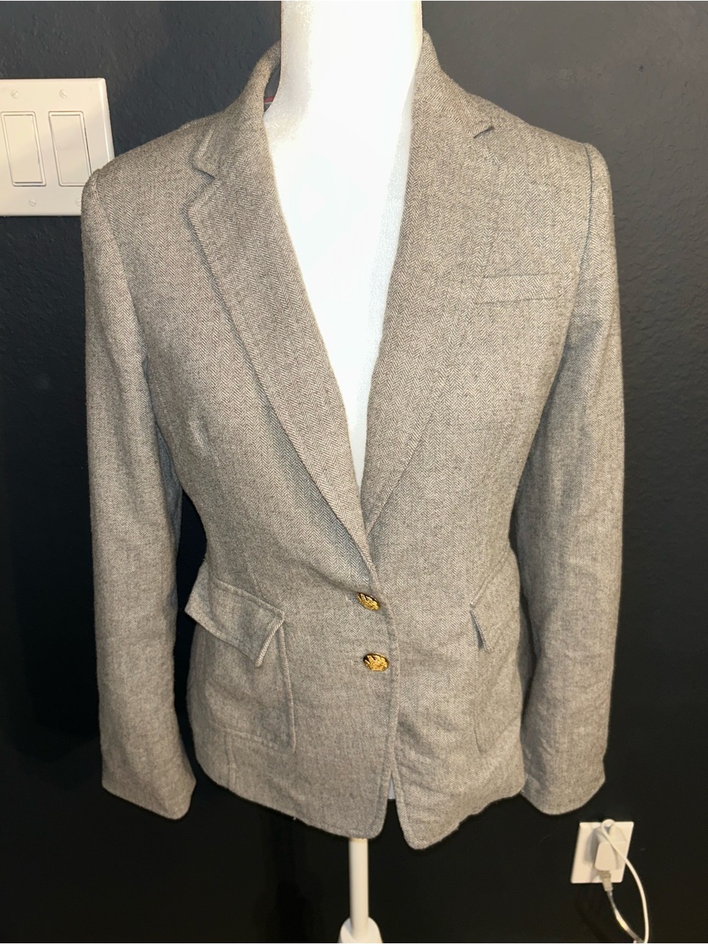 Banana Republic Light Gray Tailored Blazer with Gold Buttons